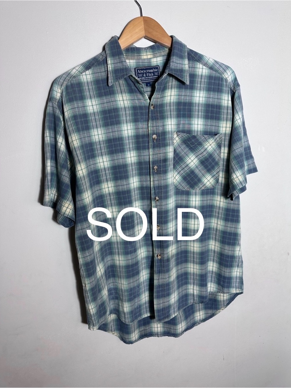 SOLD  Men's Blue Plaid Short-Sleeve Button-Down Shirt